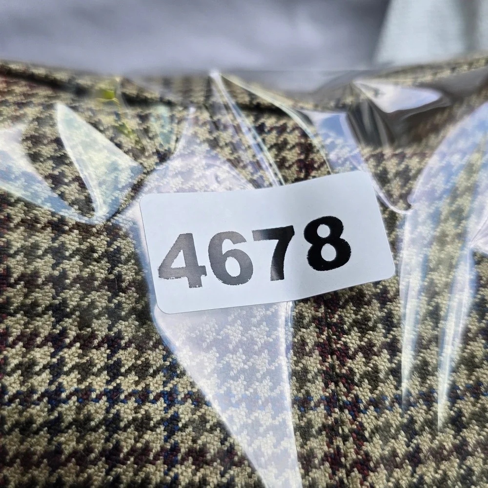 Chaps‎ Blazer Men 42R 100% Silk Houndstooth Beige Brown Blue 2 Button Academia
